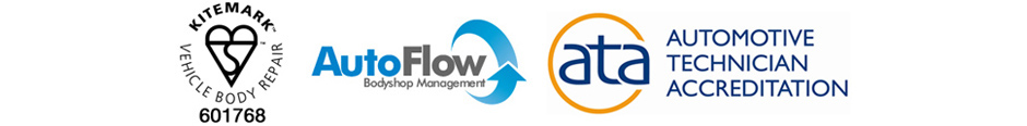 Vehicle Body Repair Kitemark, AutoFlow Bodyshop Management and Automative Technician Accreditation logos